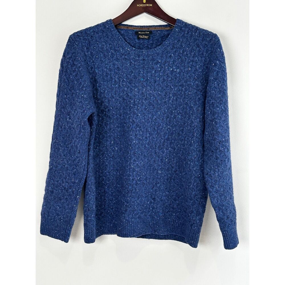 Massimo Dutti Men's Wool Cashmere Crew Sweater XXL Blue Donegal Knit Made Italy